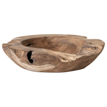 Round Textured Teakwood Bowl, Natural