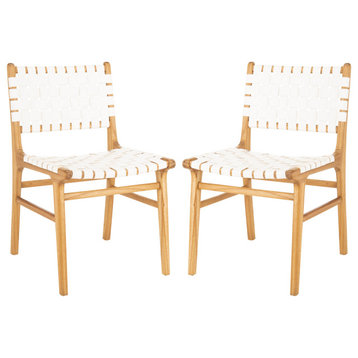 Taika Leather Dining Chair, Set of 2, White, Natural