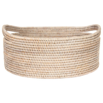 Artifacts Rattan™ Oval Basket with Cutout Handles, White Wash