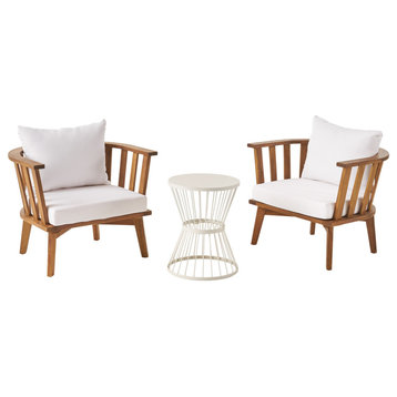 Nancy Outdoor Acacia Wood 2 Seater Club Chairs and Side Table Set