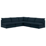 Meridian Furniture - Mackenzie Linen Textured Fabric 5-Piece Modular L-Shaped Sectional, Navy - Mix and match the pieces from the Mackenzie series to create a beautiful seating group that's perfect for the whole gang. These exceptionally crafted sofas, sectionals, and other components are meant to be put together into an infinite number of configurations based on your particular needs and space requirements. Each is upholstered from top to bottom in soft durable linen textured in your choice of colors. Attach the pieces of your choice easily thanks to the included attachment latches.