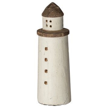 Abner, Small, 3Lx3W White Wooden Coastal Lighthouse