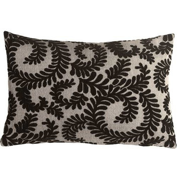 Pillow Decor - Brackendale Ferns Black Rectangular Throw Pillow