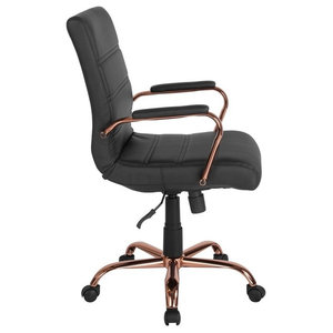 Leather Office Chair With Gold Frame, White Desk Chair With Rose Gold Arms