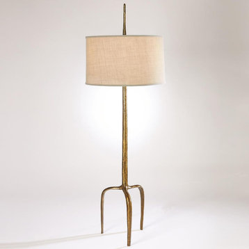 Rustic Modern Prong Spike Tripod Floor Lamp 73 in Gold Minimalist Iron Metal