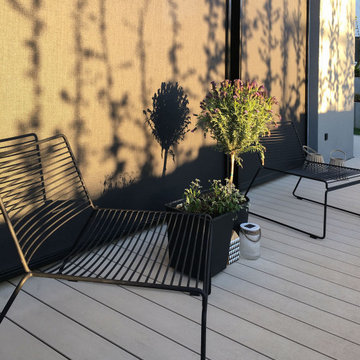 Cosy & modern - Gartengestaltung mit Terrasse, Blühhecken, Feuerstelle