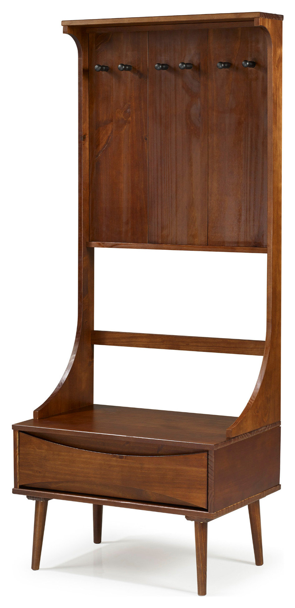 Atticus 68" Solid Wood Hall Tree With Drawer Walnut Midcentury
