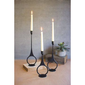 Modern Black Cast Iron Taper Candle Holders 3-Piece Set