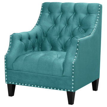 Norway Tufted Accent Chair with Nailhead Trim, Teal