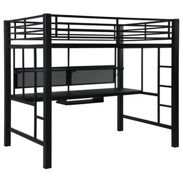 Coaster Avalon Full Metal Workstation Loft Bed with Ladder in Black