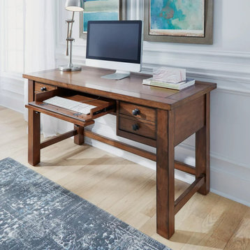 Traditional Desk, Hardwood Construction With Multiple Drawers, Warm Aged Maple