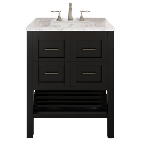 Eviva Natalie 30"W Espresso Bath Vanity With Carrara Marble Countertop
