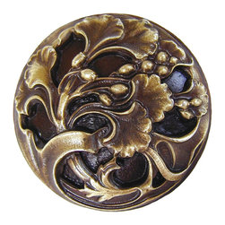 Inviting Home Inc. - Florid-Leaves Knob, Antique-Style Brass - Cabinet And Drawer Knobs