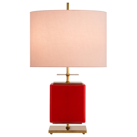 Beekman Small Table Lamp in Maraschino Reverse Painted Glass with Pink Linen Sha