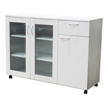 Goblin Wheeled Kitchen Storage Sideboard Buffet Cabinet, White Wood
