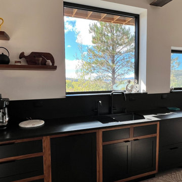 Bright sink area with live edge shelves