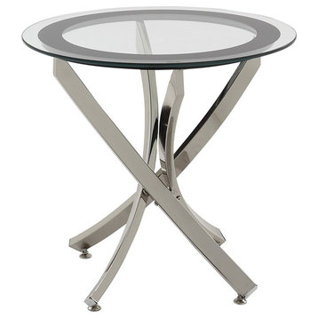 Modern Contemporary Round Clear Tempered Glass End Table, Chrome