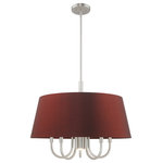Livex Lighting - Livex Lighting Brushed Nickel 5 + 1 * Light Pendant Chandelier - Add a dash of stylish sophistication with this sleek and contemporary pendant chandelier. The design features a brushed nickel frame and a beautiful hand crafted red wine hardback drum shade.