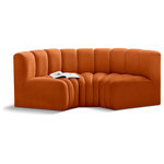 Meridian Furniture - Arc Velvet Upholstered 3-Pc. Inward Curved Modular Sectional, Cognac - Give your living room or den the perfect blend of style and versatility with this Arc velvet fabric curved modular Sectional. Part of the Arc modular furniture collection, this Sectional comes upholstered in rich cognac velvet fabric and features deep channel tufting that adds a touch of luxury while enhancing comfort and support. A seamless combination of form and function, this chair can be used with other Arc pieces to create a myriad of configurations in your well-curated room.
