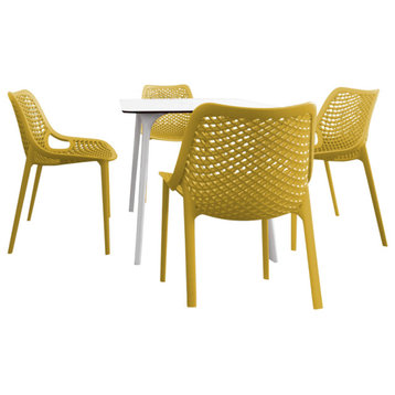 Air Maya Square Dining Set With White Table and 4 Yellow Chairs