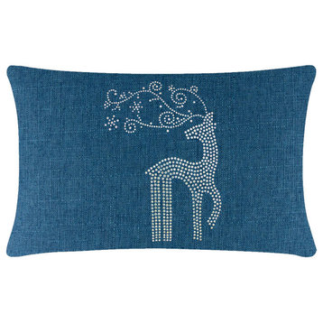 Sparkles Home Rhinestone Reindeer Pillow, Royal, 14x20