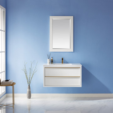 Morgan 36" Single Bathroom Vanity Set in White and Composite Carrara White Stone