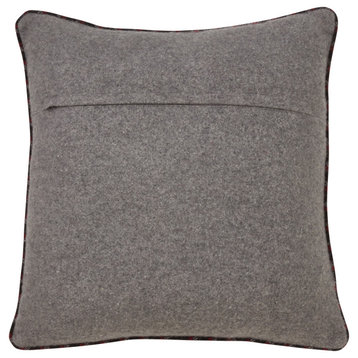 Poly Filled Plaid Reindeer Design Throw Pillow, 18"x18", Grey