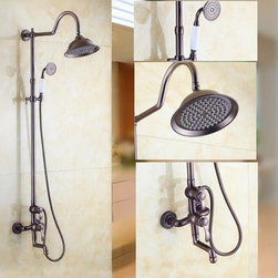 Traditional Wall Mount Waterfall Rain + Handheld Shower Faucet - T1808S - Tub And Shower Faucet Sets