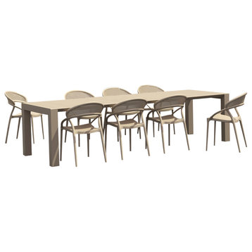 Sunset Extendable Dining Set 9-Piece Taupe