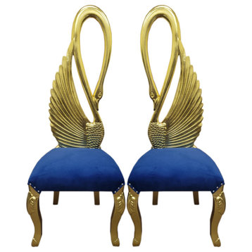 Infinity Gold Swan Chairs, Set of 2, Blue