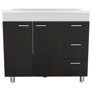 Darien Base Cabinet with 3 Drawers and 4 Legs, White/ Black