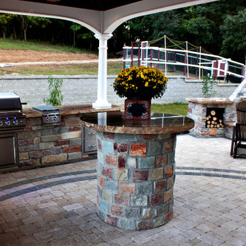 Pavilion and Outdoor Fireplace Retreat with Outdoor Shower