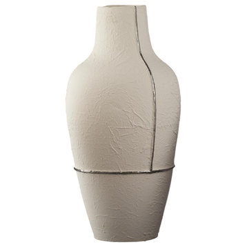 Elegant Matte White Silver Vase 24" Crinkled Parchment Paper Texture