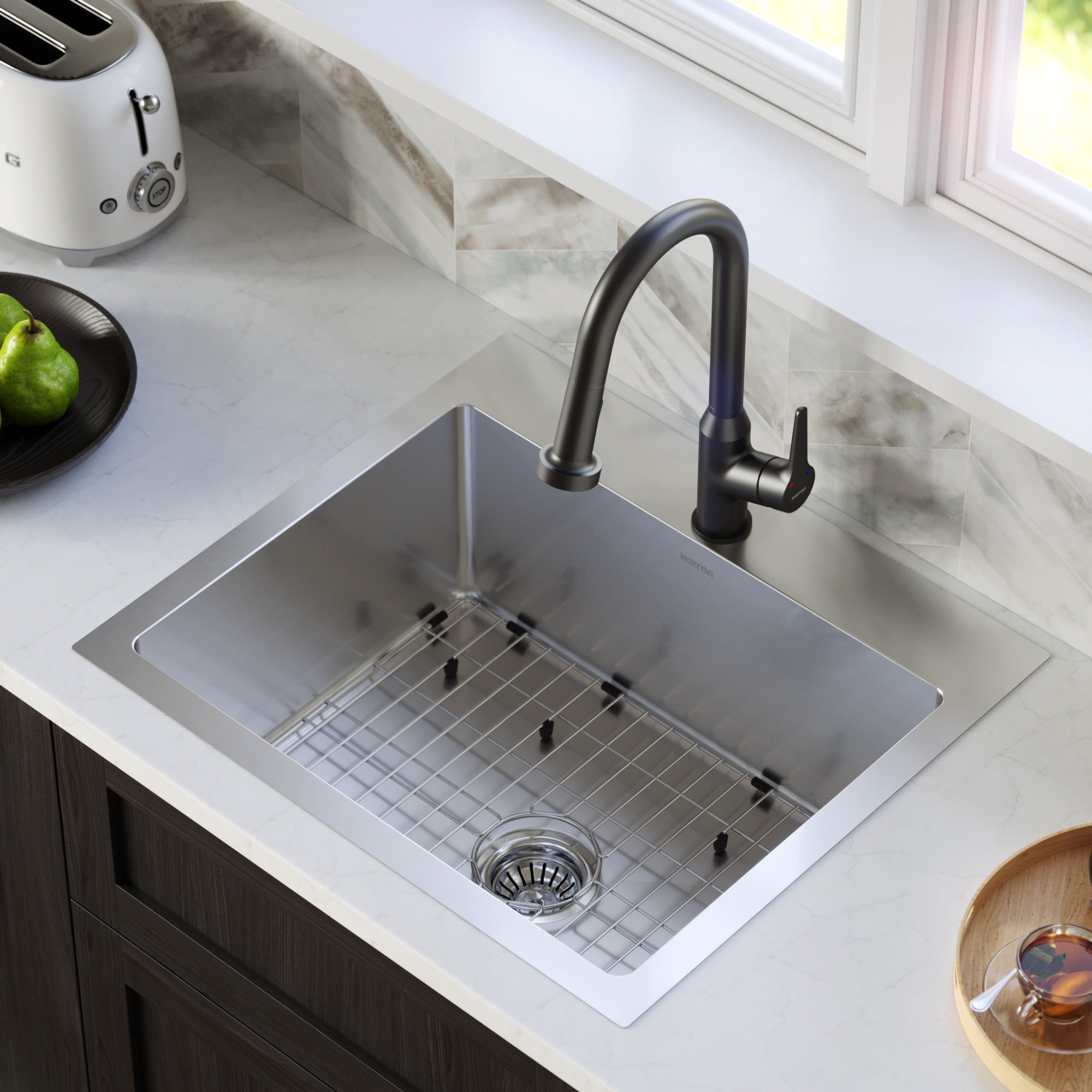 Karran Top Mount Stainless Steel 25" 16-Gauge Drop-In Single Bowl Sink Kit