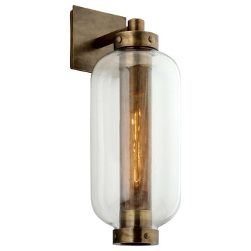 Atwater Wall Sconce, Vintage Brass, Clear Glass, Medium
