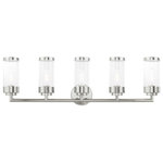 Livex Lighting - Livex Lighting 10365-05 Hillcrest - Five Light Bath Vanity - The five light bath vanity from the Hillcrest collHillcrest Five Light Polished Chrome Clea *UL Approved: YES Energy Star Qualified: n/a ADA Certified: n/a  *Number of Lights: Lamp: 5-*Wattage:100w Medium Base bulb(s) *Bulb Included:No *Bulb Type:Medium Base *Finish Type:Polished Chrome