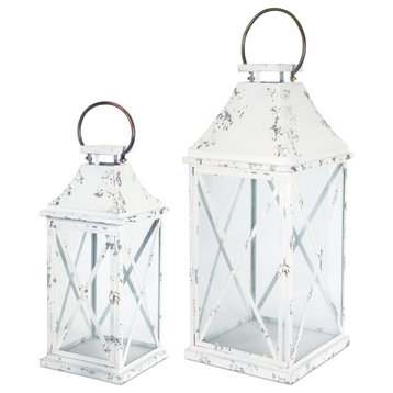 Lantern, 2-Piece Set, White/Silver