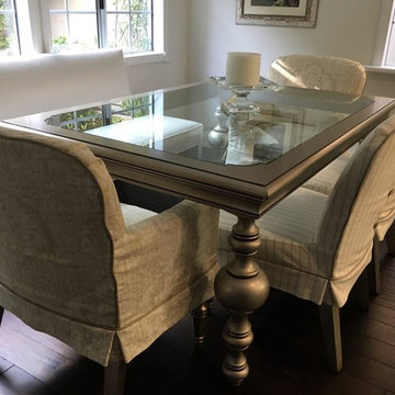 custom table with glass insert