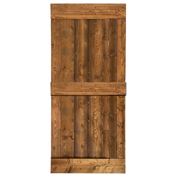 Stained Solid Pine Wood Sliding Barn Door, Walunt, 30"x84", Mid-Bar