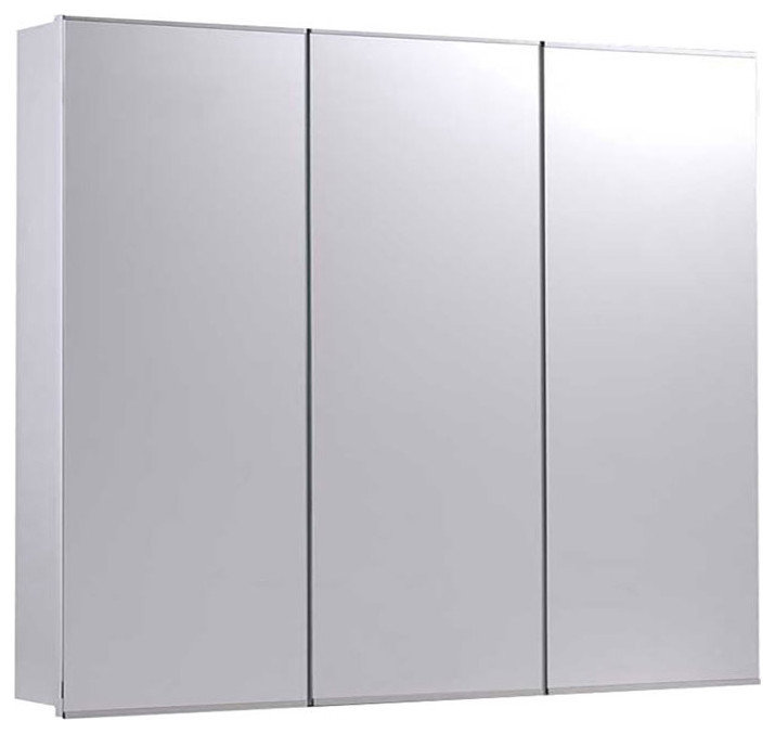 Tri-View Medicine Cabinet, 30"x30", Stainless Steel Trim, Surface Mounted