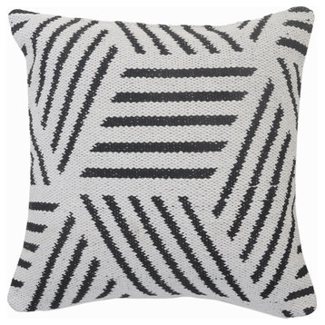 Ox Bay Handwoven White/Black Geometric Organic Cotton Pillow Cover, 20"x20"