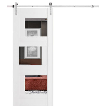 Barn Door 18 x 96, Sete 6999 White & Mirror, Silver 6.6' Set