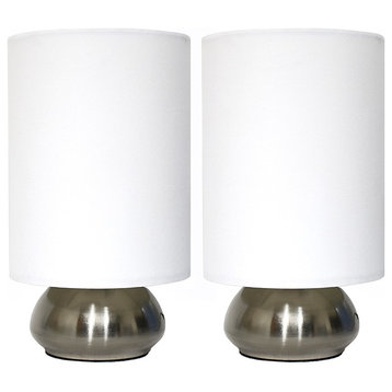 Gemini 2-Pack Mini Touch Lamps, Brushed Nickel Base and Fabric Ivory White Shade