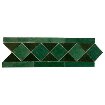 Contemporary Zellige Border, 12"x3 3/4"x1/2", Green & Hunter Green Piece