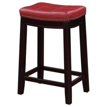 Hawthorne Collections 26" Contemporary Wood/Faux Leather Counter Stool in Red
