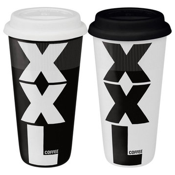 Set of 2 Large Travel Mugs XXL Black & XXL White