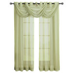 Abripedic - Abri Grommet 5-Piece Window Treatment Set, Green, Panel Size: 100"x108", Valance - Add an opulent and deluxe look to almost any room in the house with this Grommet Sheer Curtain Panels by Abripedic. With several different sizes available, these curtains accommodate a variety of window types. Opt from the seven delightful different colors available that perfectly complements any room. Have an informal appearance with the panels only or add more elegance with one or more waterfall valances. Add the valance scarf to complete the look. See-through and delicate, the Abripedic Grommet Crushed Sheer Curtain Panel looks dreamy blowing in the breeze. These long, sheer curtains can be hung alone or under solid drapes.
