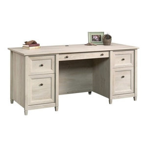 Sauder Stockbridge Executive Trestle Desk In Jamocha Wood