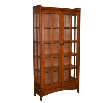 Mission Quarter Sawn White Oak Tall China Cabinet, Golden Brown