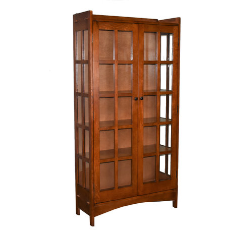Mission Quarter Sawn White Oak Tall China Cabinet, Golden Brown